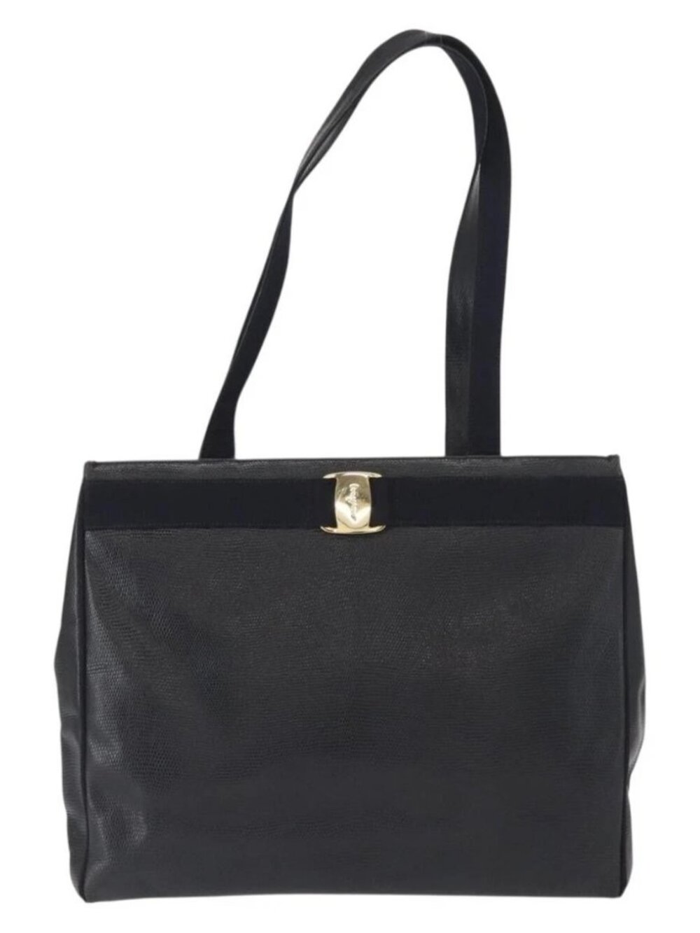 Salvatore Ferragamo Vala Tote Bag Leather Navy Gold Auth BA8751 - Picture 13 of 15